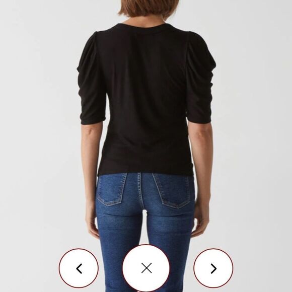 Michael Stars Andrea Pleat Sleeves Black Crop Top, size XL - Picture 3 of 13